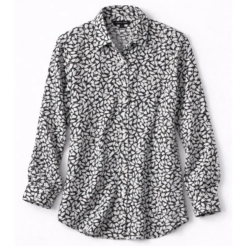 Michael Kors Button Front Blouse Size S Navy White Print Cotton